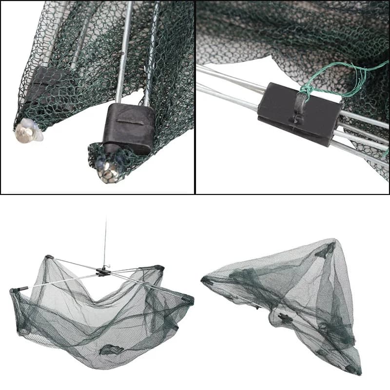 Piège à crabes parapluie avec filet et appât pour pêche au lancer et réapprovisionnement en crevettes