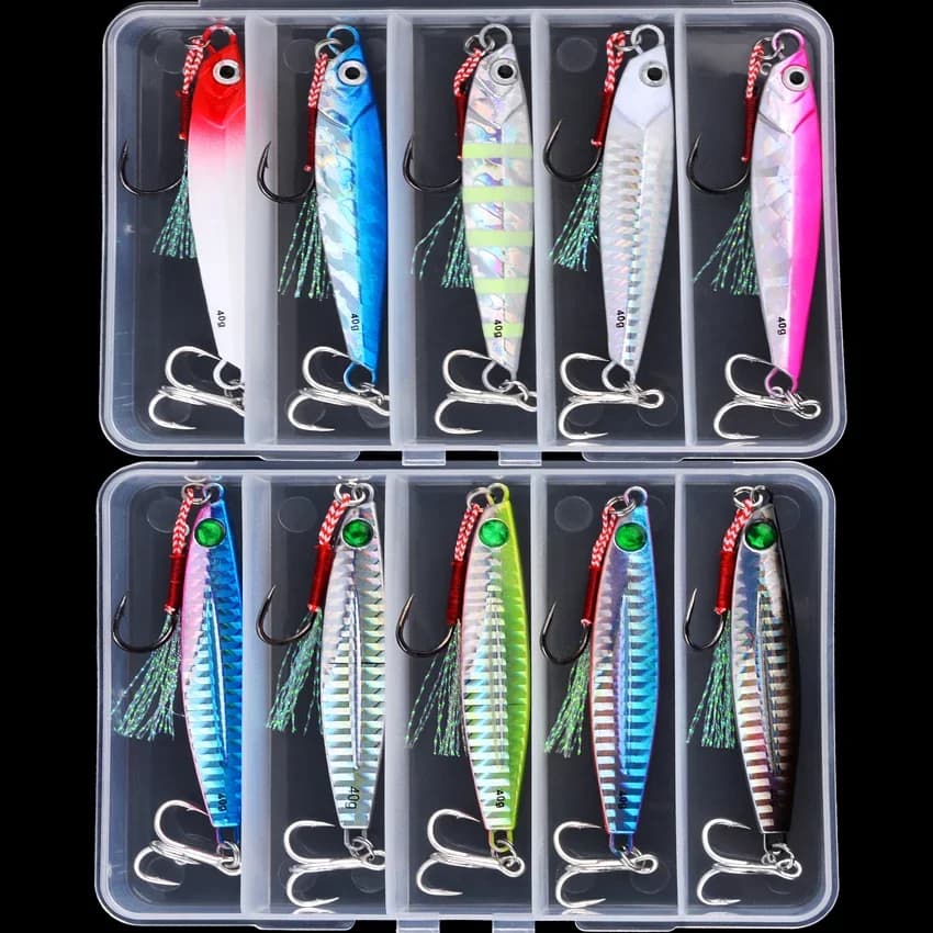 Kit 5 jigs métal 7g-40g pour pêche trolling et jigging - Leurres poids pour bass et truite de mer