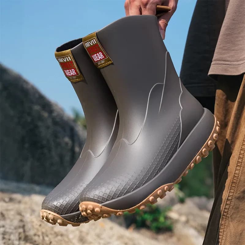 Bottes de randonnée homme imperméables antidérapantes en PVC à motif filet et crampons caoutchouc pour extérieur