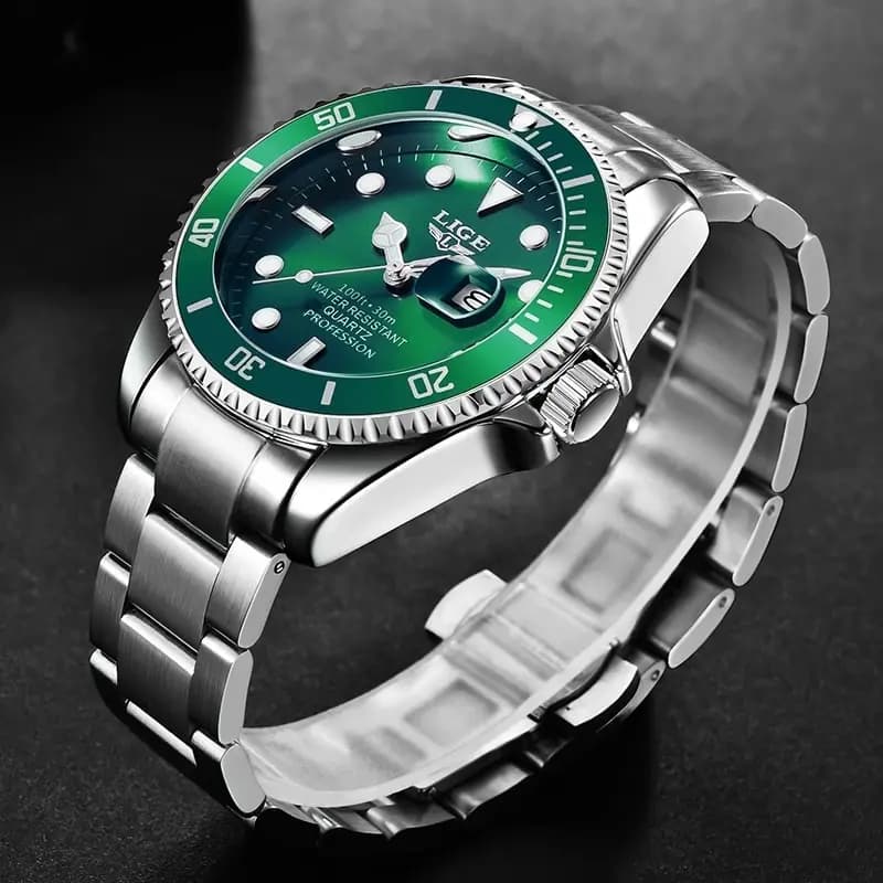 Montre plongeur homme luxe LIGE 30ATM étanche - Montre sport quartz bracelet acier pour plongée et sport