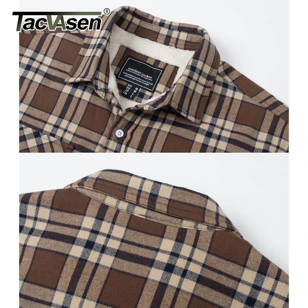Veste flanelle homme TACVASEN doublure polaire pour pêche hiver épaisse travail extérieur 3 poches
