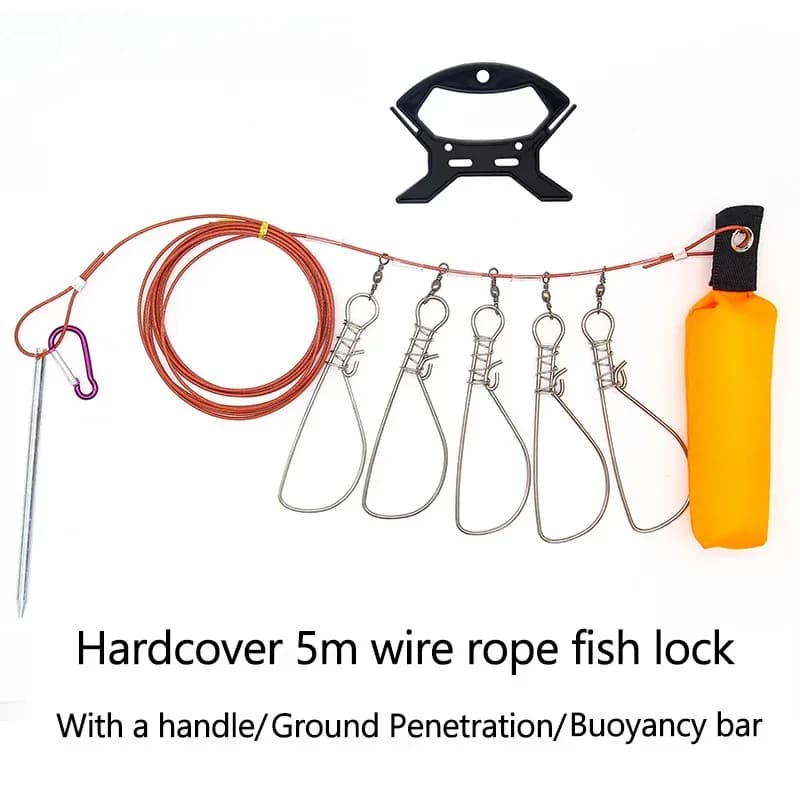 Corde à poissons avec serrure et mousqueton - Lanière inox 5m pour transporter et conserver vos prises