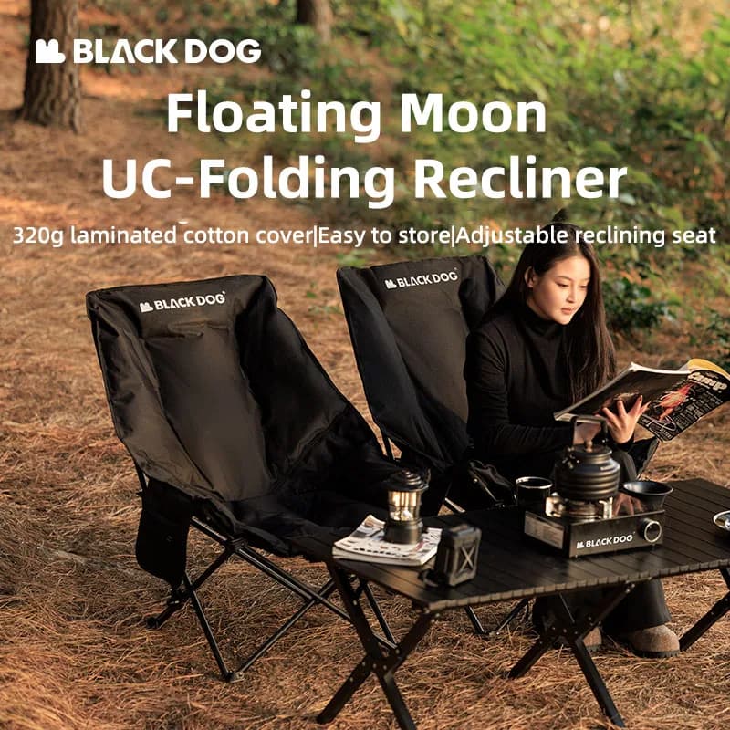 Chaise lune Blackdog renforcée pliante pour pêche, camping et plage avec tabouret intégré