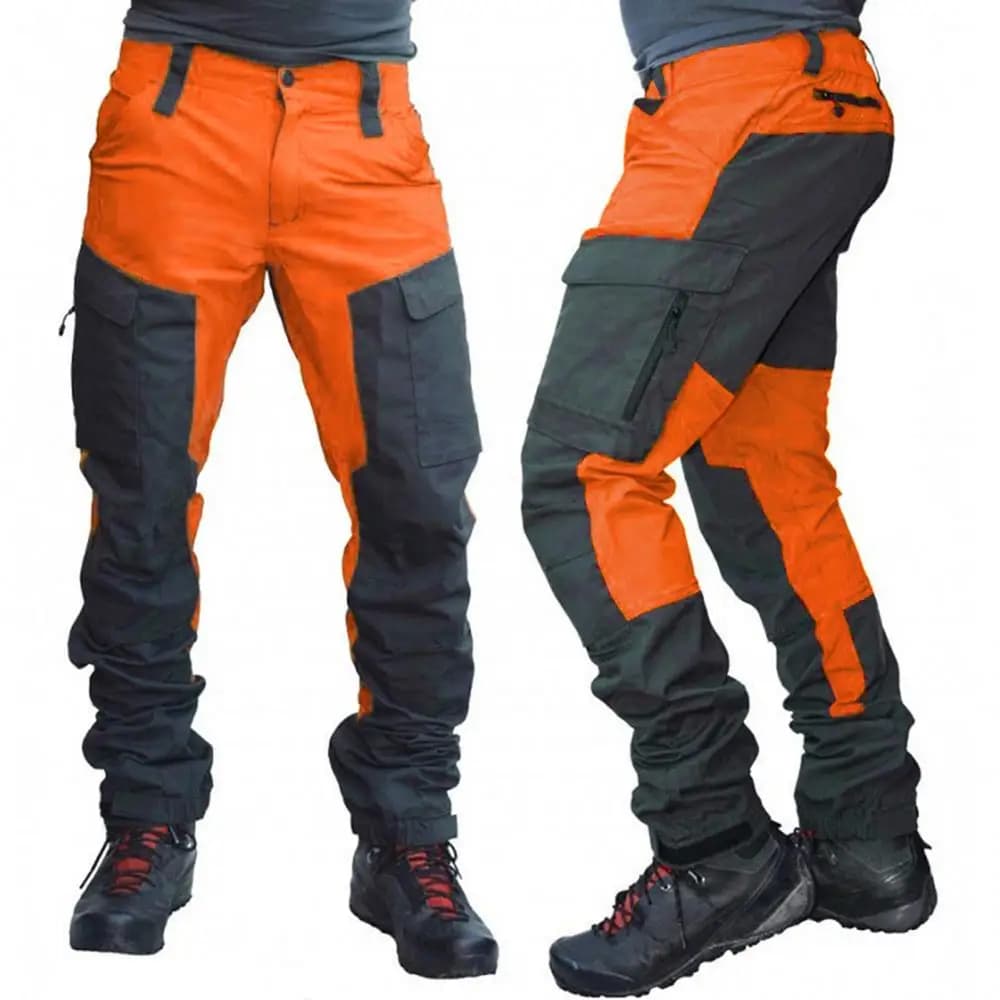 Pantalon cargo imperméable été pour hommes - Multi-poches color block - Parfait pêche et camping