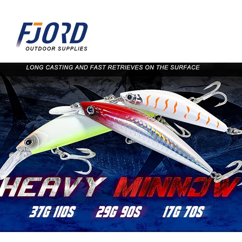 Leurres minnow coulants FJORD 37g 29g 17g pour lancer longue distance - Jerkbaits mer eau douce pêche gros carnassiers