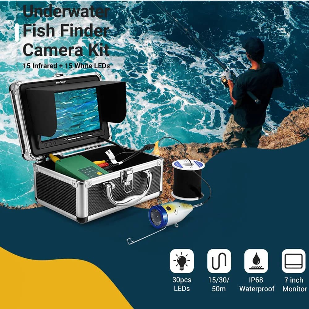 Caméra de pêche sous-marine GAMWATER DVR 7" avec LEDs blanches et infrarouges pour glace/mer/rivière