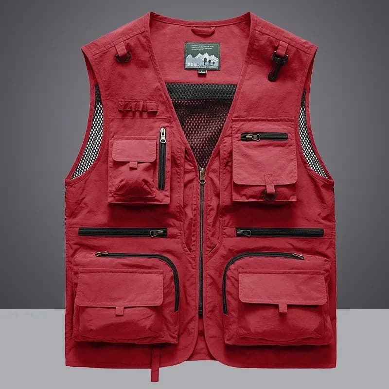 Veste technique pêche sans manches homme 6XL, 14 poches mesh aération pour randonnée et photographie
