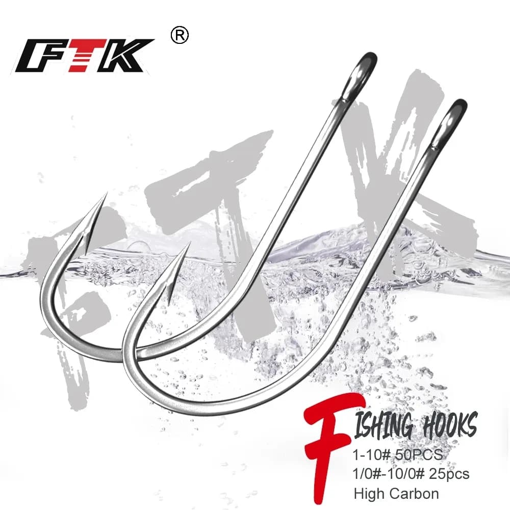 Hameçons de pêche FTK en acier inoxydable carbone pour carpe et perche, pack de 50 et
