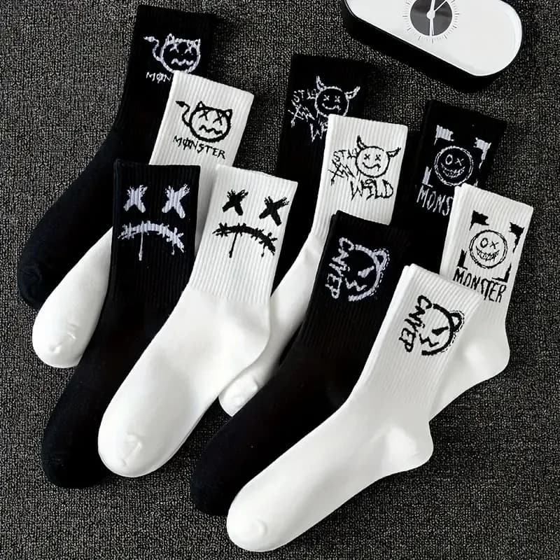 Lot 10/20 paires chaussettes couple motif graffiti - Confortables respirantes toutes saisons