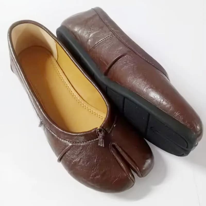 Chaussures tabi luxe cuir PU femme design divisé orteils mules plates pêche élégante