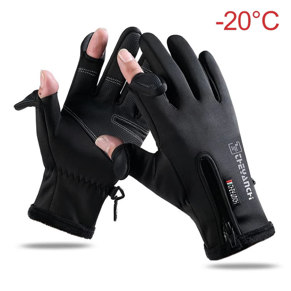 Gants pêche hiver 2 doigts flip imperméables velours chaud - protection pêche hommes femmes