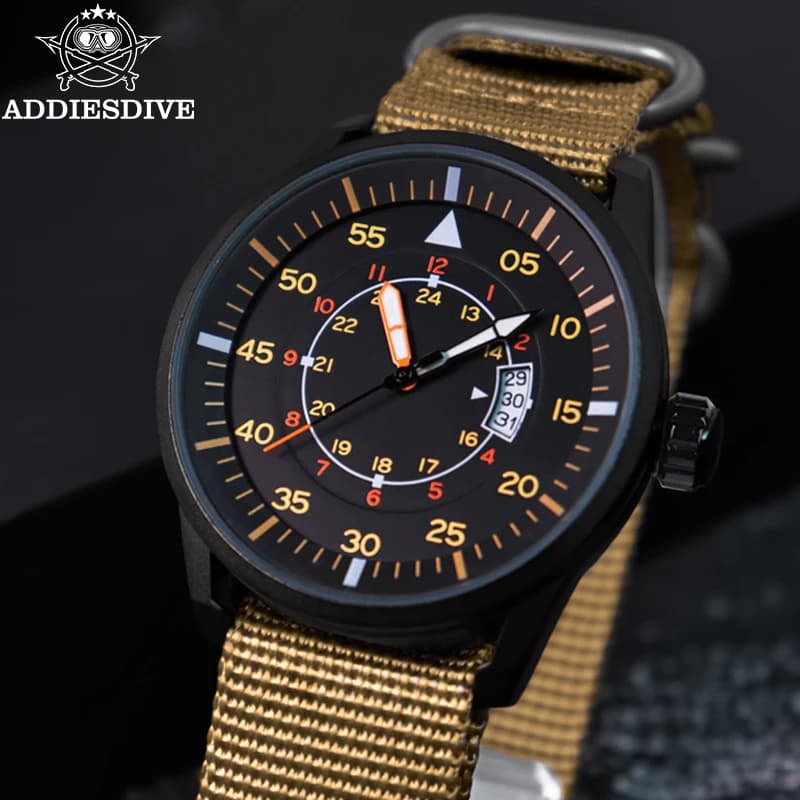 Montre homme ADDIESDIVE étanche 50m à cadran large et bracelet nylon - montre sport analogique luminescente