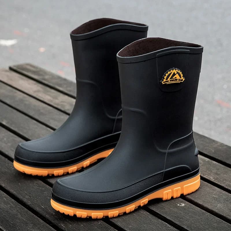 Bottes de pêche imperméables homme anti-dérapantes mi-mollet avec fourrure pour extérieur