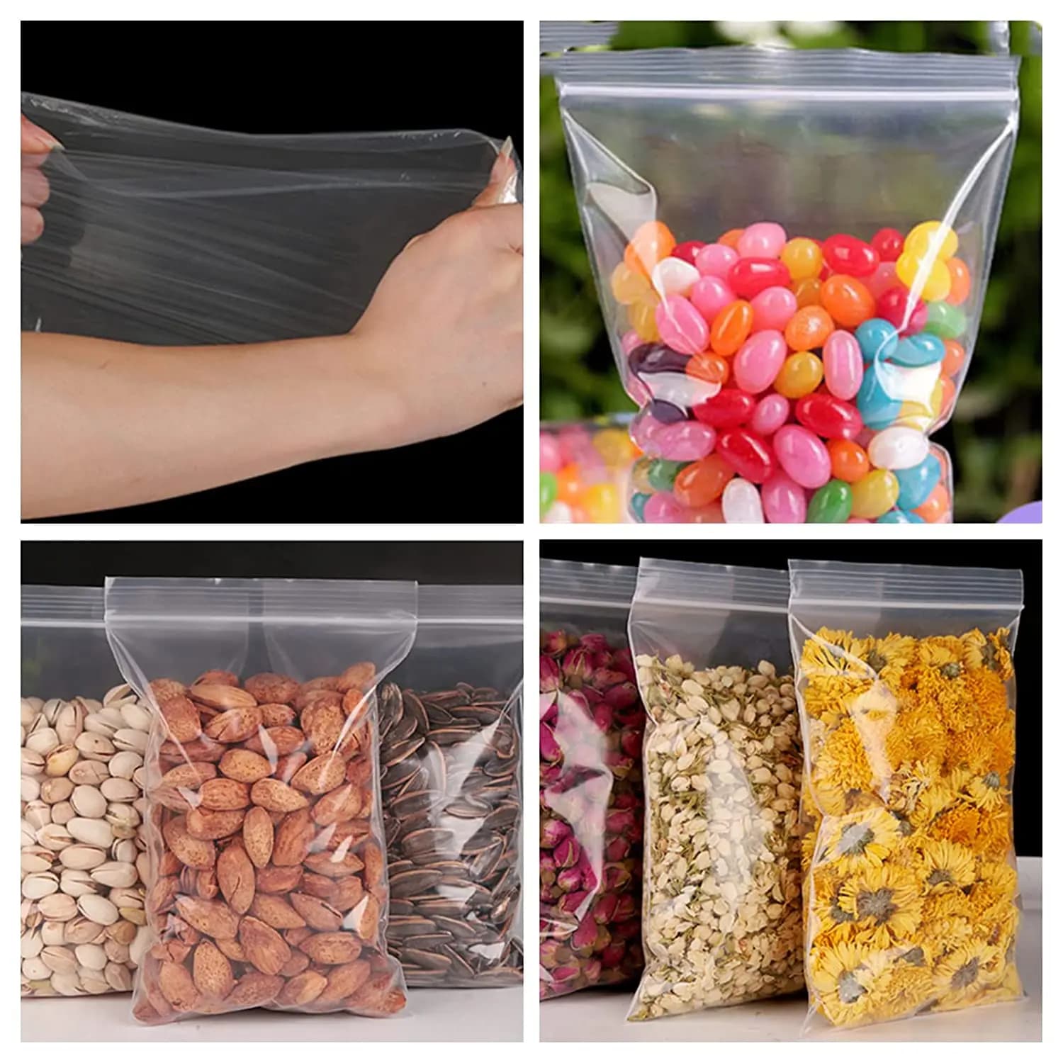 Sacs de rangement zippés transparents pour bijoux et aliments - Poches refermables étanches en gros