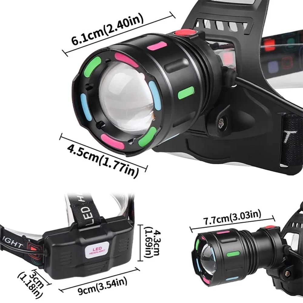 Lampe frontale laser blanche étanche USB rechargeable zoomable pour pêche en rivière et camping