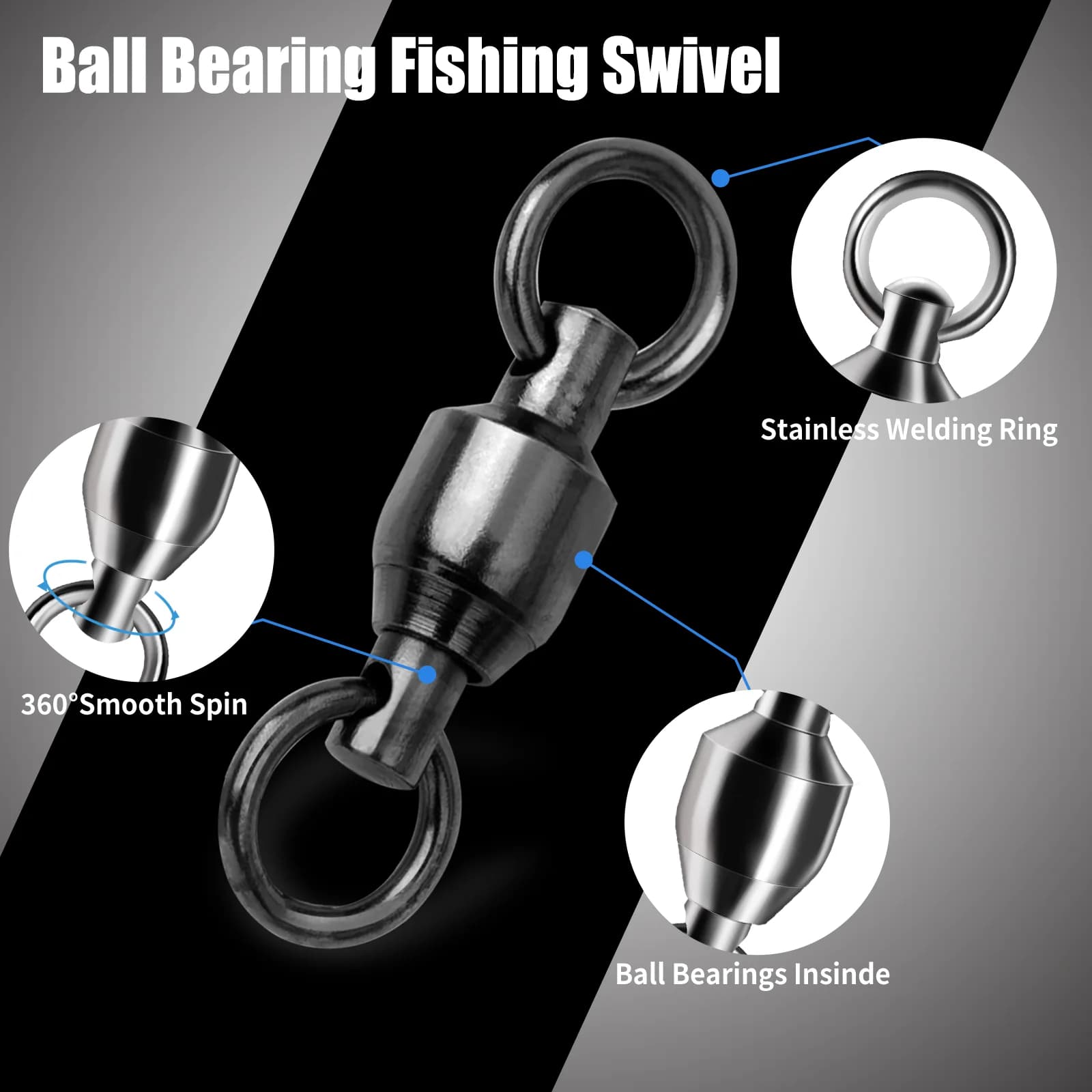 Lot de 20 à 100 émerillons à billes pêche robustes en cuivre et acier inoxydable avec double anneau