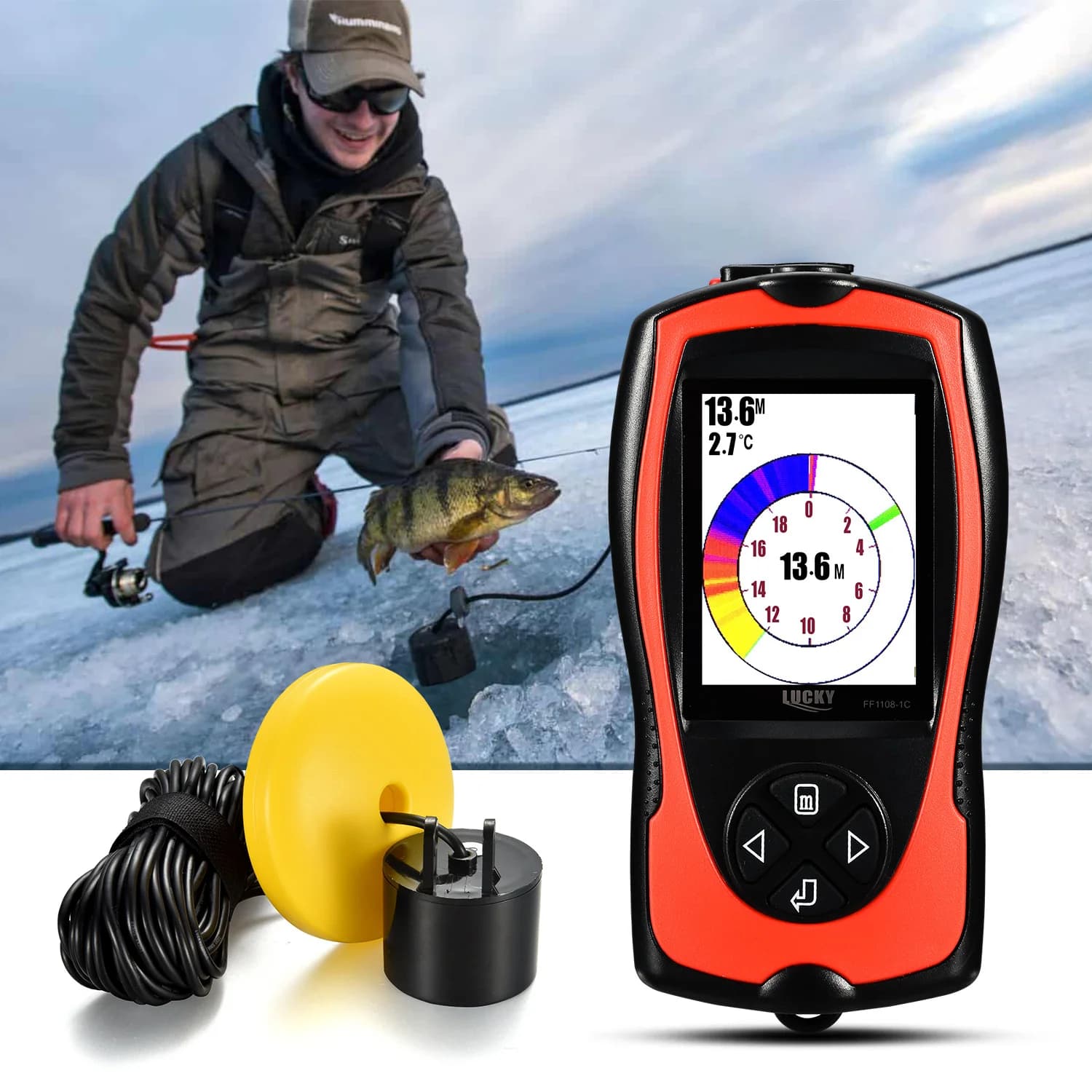 Sondeur de pêche Lucky FF1108-1CT haute définition couleur 100M - Échosondeur filaire pour pêche en mer