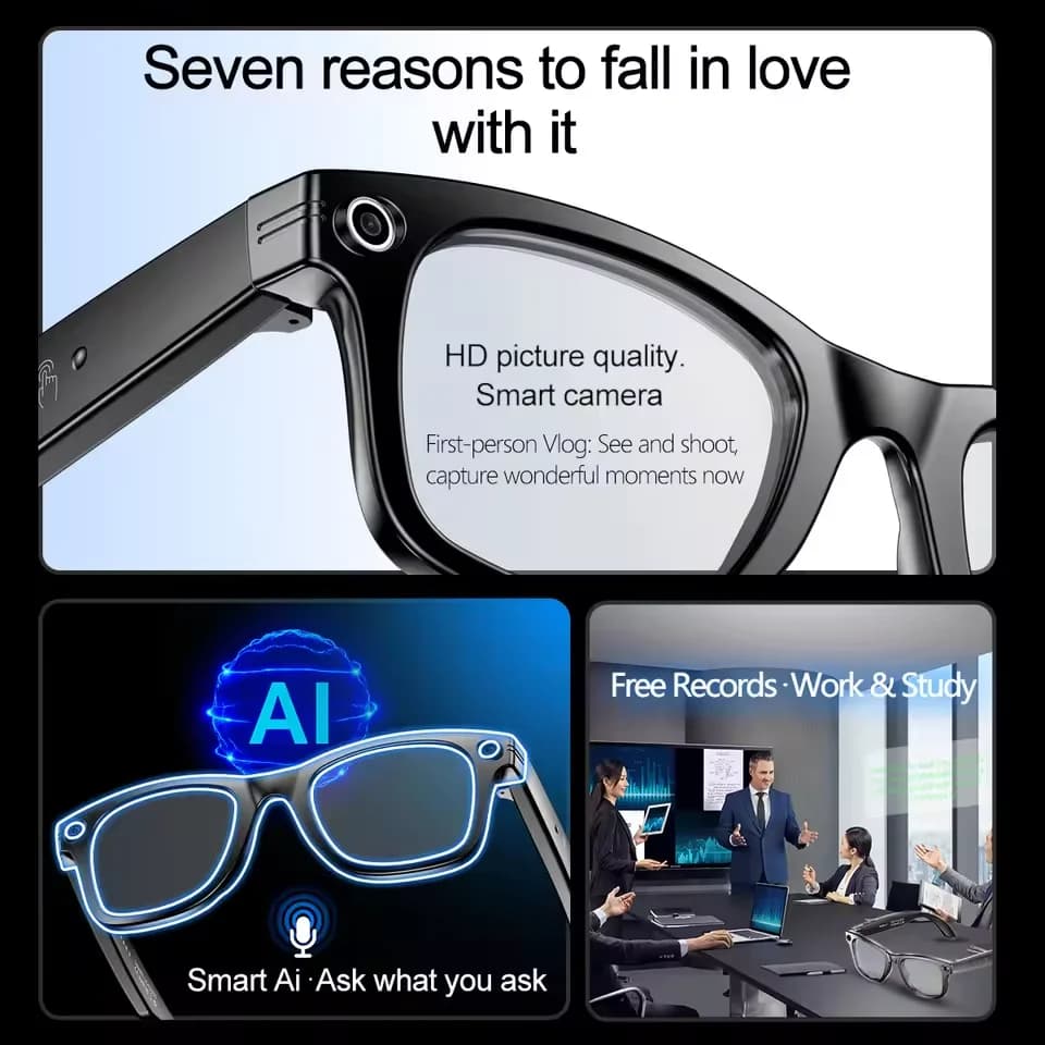 Lunettes connectées IA 800W pour hommes avec traduction intelligente et changement de couleur - Enregistrement photo/vidéo étanche