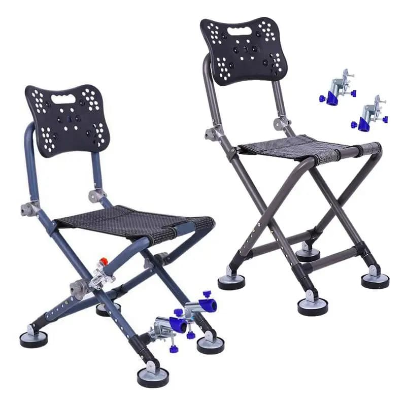 Chaise pêche pliante 4 pieds avec dossier réglable 180° aluminium pour camping confortable