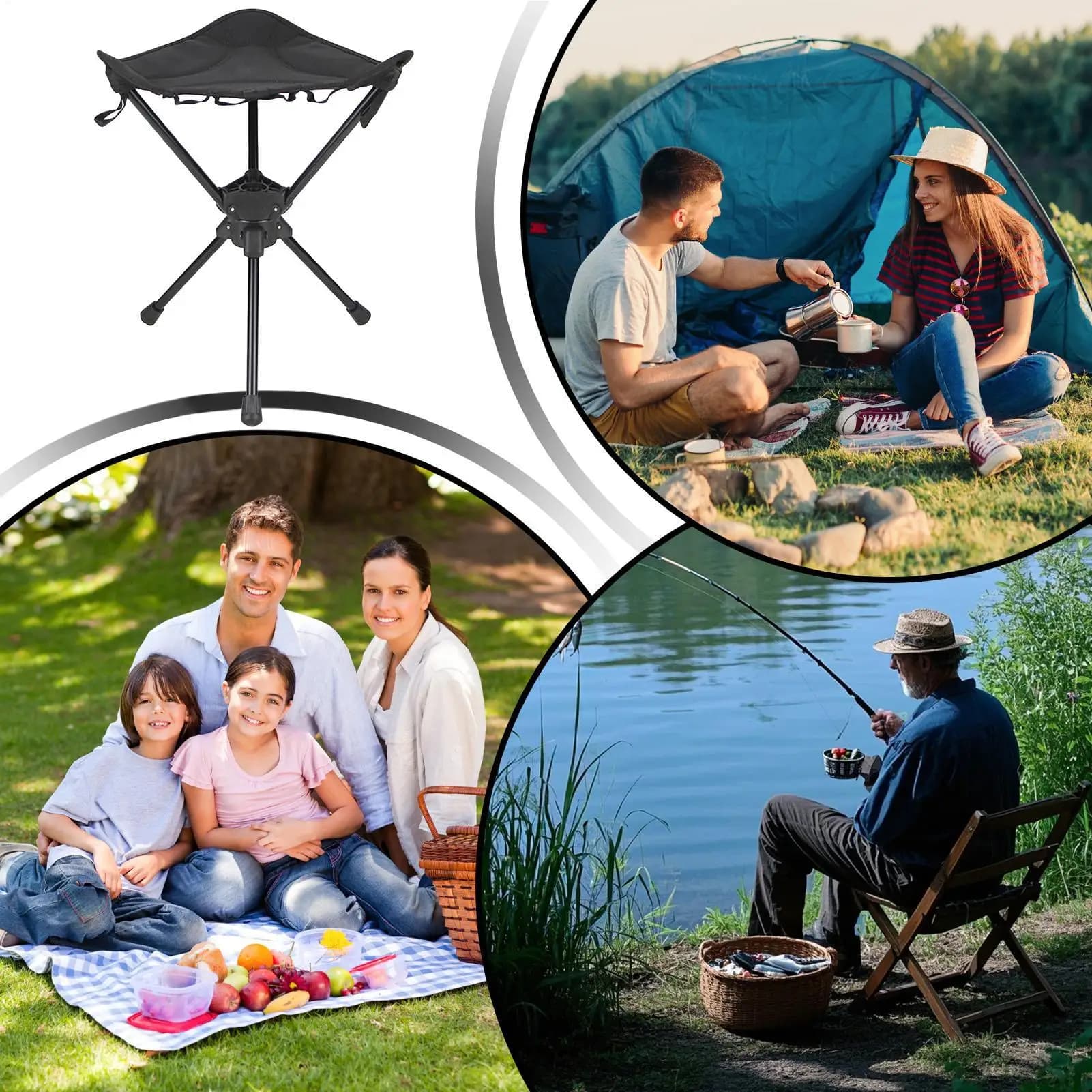 Chaise camping pivotante légère pliante - Siège pêche rotatif pour randonnée et voyage