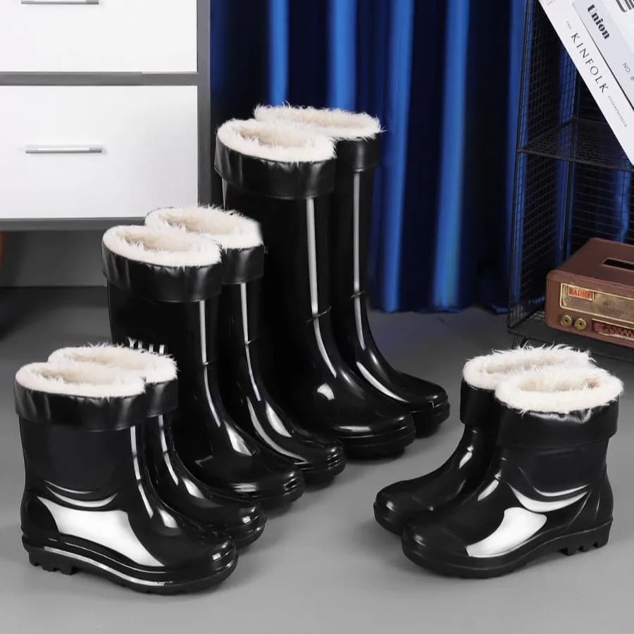 Bottes de pluie homme tube long épaissies imperméables antidérapantes chaudes doublées polaire protection travail