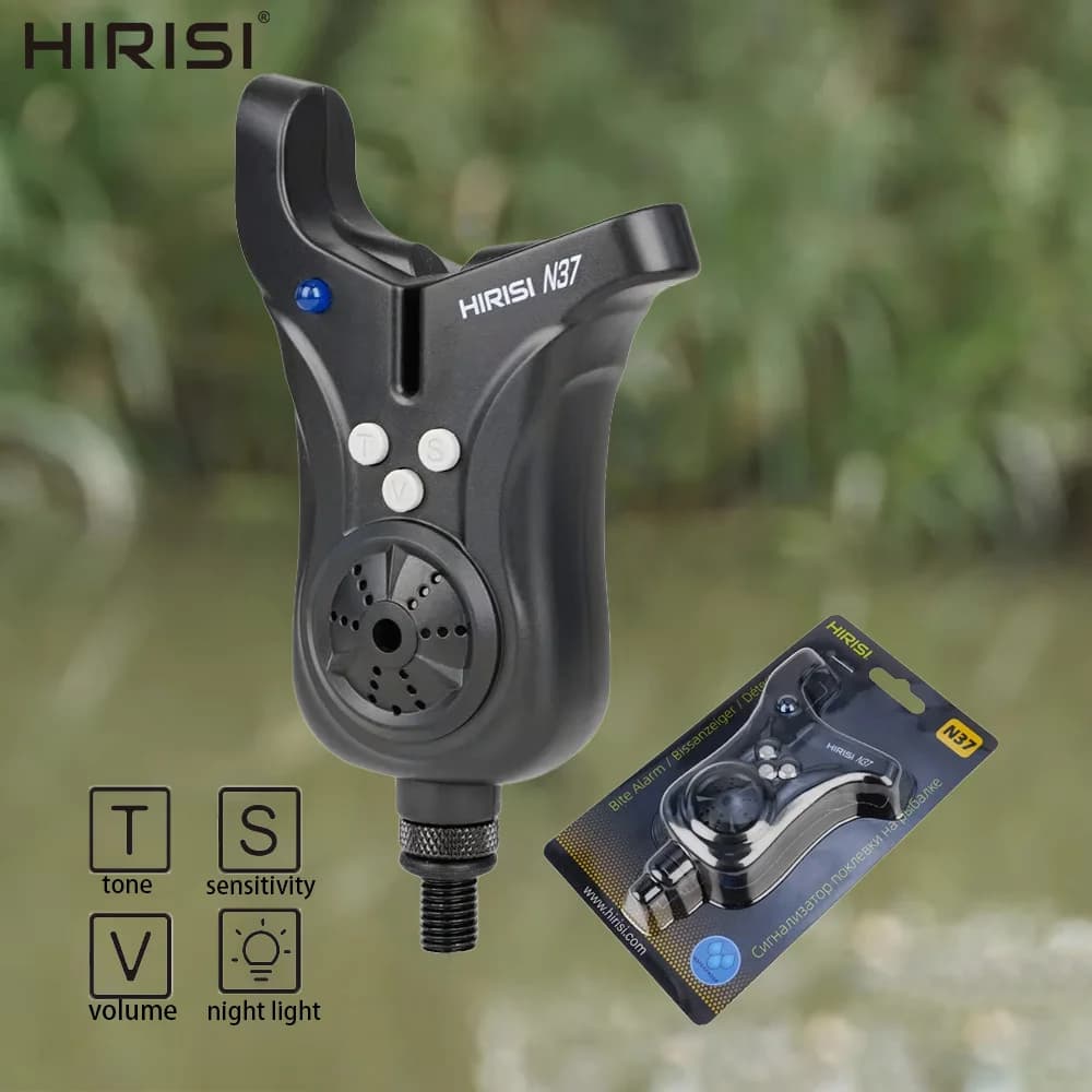 Alarme de touche feeder Hirisi avec contrôle volume, tonalité, sensibilité et indicateur LED N37 pour carpe