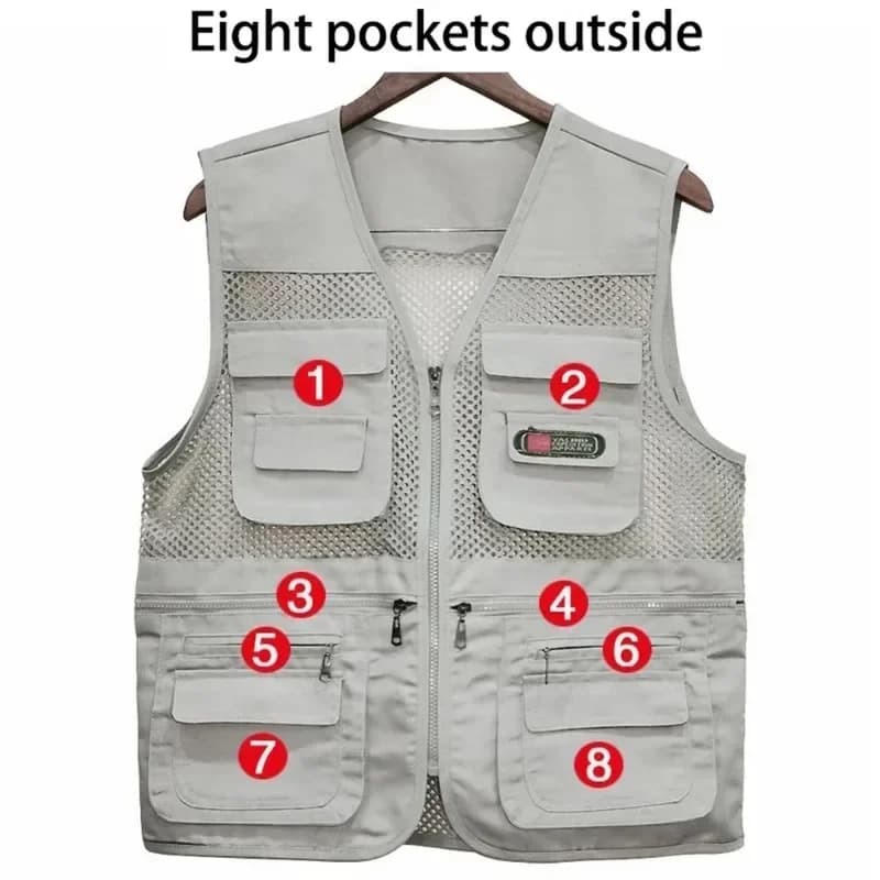 Gilet été léger maille respirant multi-poches pêche voyage camping photo travail pour homme