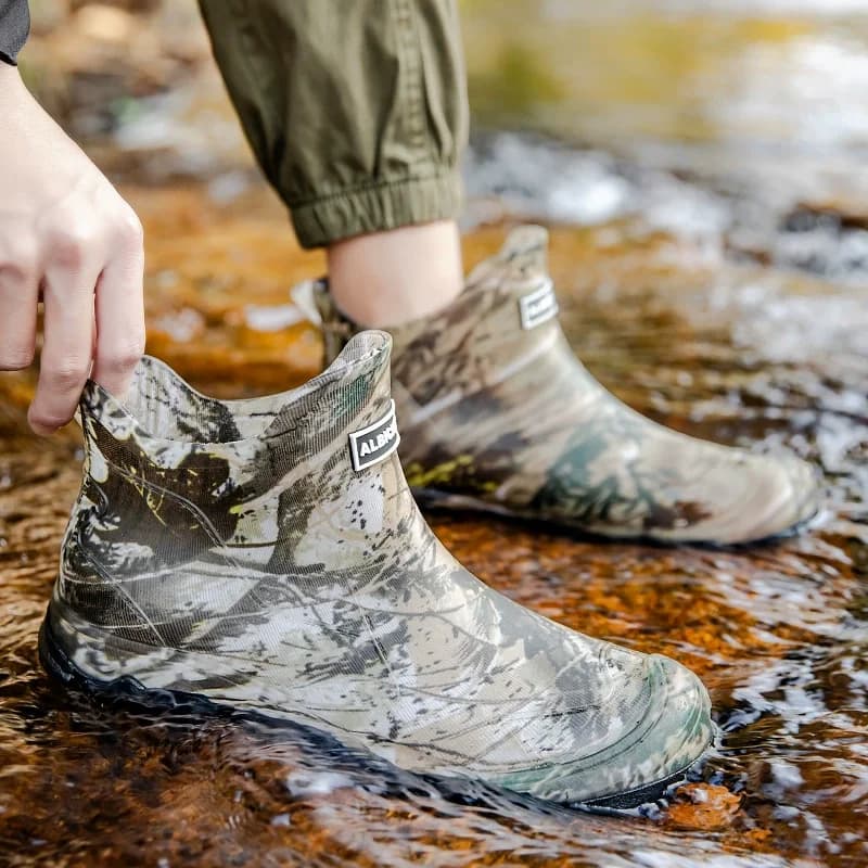 Bottes de pluie camouflage homme polyvalentes résistantes imperméables courtes antidérapantes