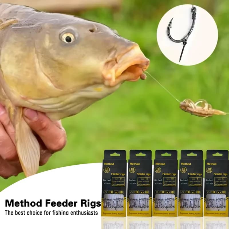 Nouveaux montages méthode feeder YOTO pour carpes - Ligne tressée avec hameçons barbelés tailles 6 à 12 pour pêche efficace