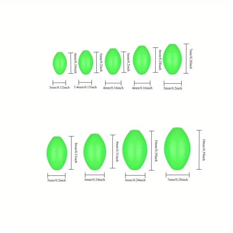 Perles olives fluo pour pêche de nuit avec billes anti-collision et de protection - Lot de