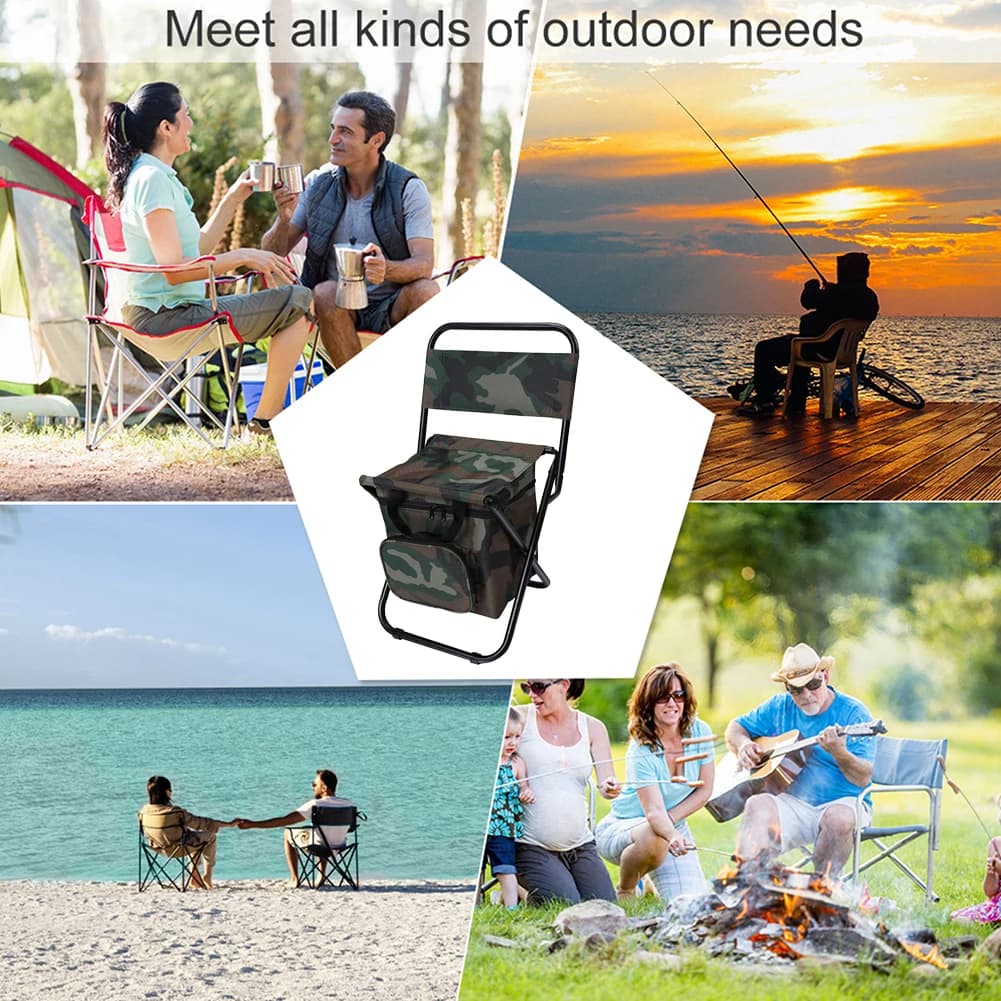 Chaise pliante portable avec glacière compacte et dossier pour camping pêche randonnée