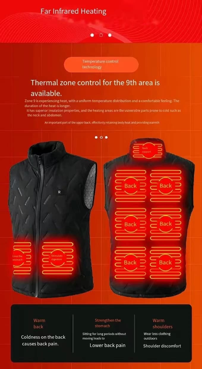 Gilet chauffant 9 zones double contrôle homme et femme pour automne et hiver sans batterie incluse