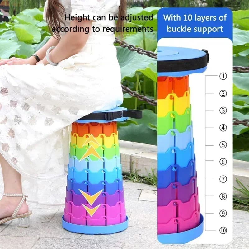 Tabouret rétractable arc-en-ciel épais pour train, pêche et sorties extérieures portables