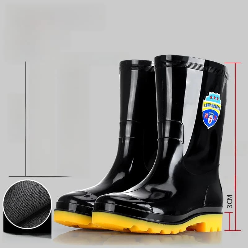 Bottes de pluie mi-mollet épaissies pour hommes - Semelle tendon de bœuf anti-dérapante