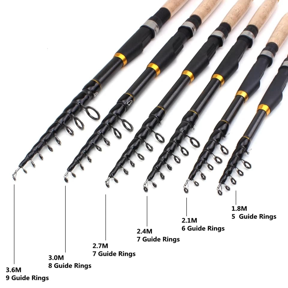 Canne télescopique carbone portable 1.8-3.6m pour pêche nomade transport facile poche