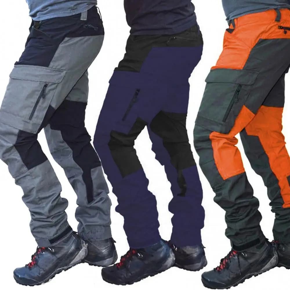Pantalon cargo imperméable été pour hommes - Multi-poches color block - Parfait pêche et camping