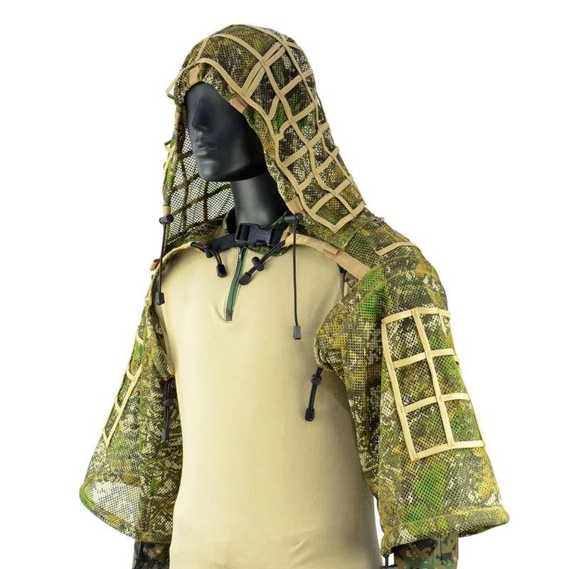 Équipement Ghillie châle mesh sniper tactique 3D - tenue camouflage tir chasse pêche plein air