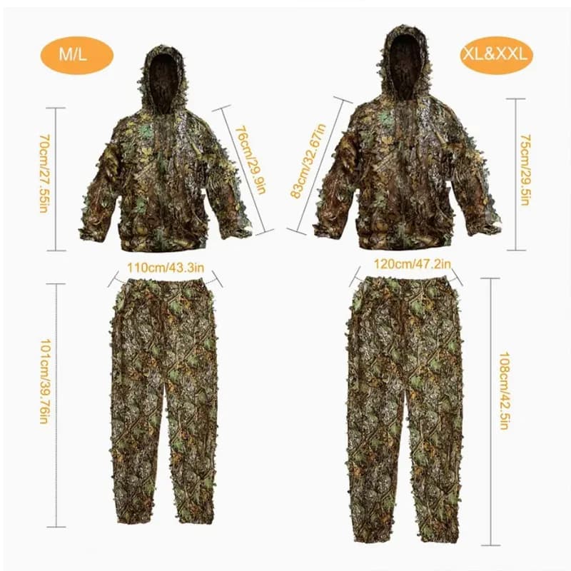 Combinaison Ghillie feuillue 3D camouflage forêt pour pêche discrète et photographie animalière