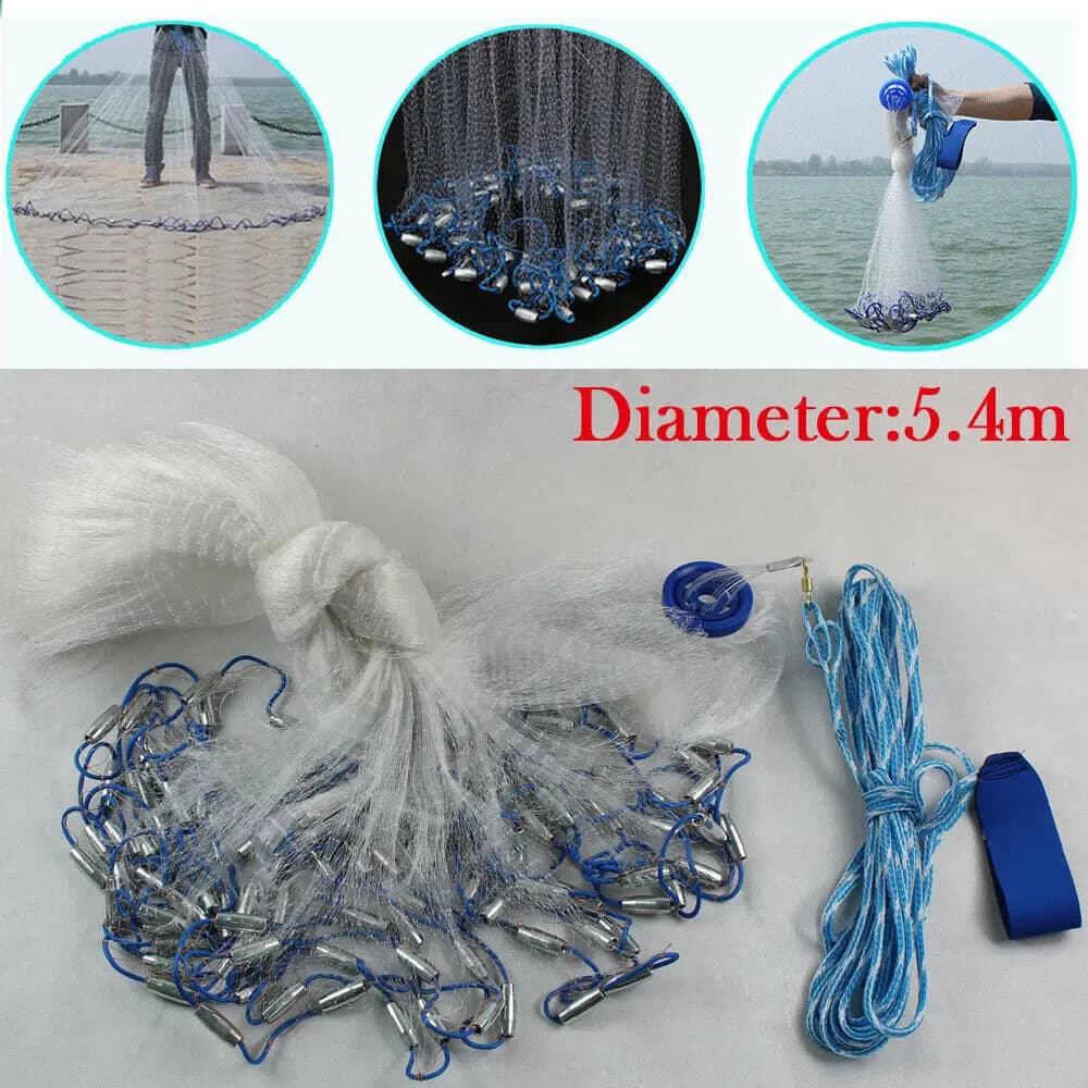 Filet lancé 23kg léger avec plombs acier - Maille monofilament facile à utiliser pêche traditionnelle