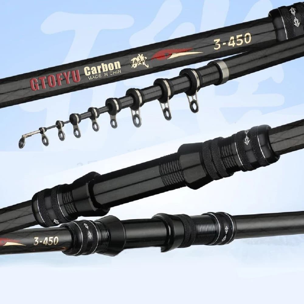 Canne télescopique carbone rock fishing 2.7m à 7.2m ultra légère pour leurres carpe mer