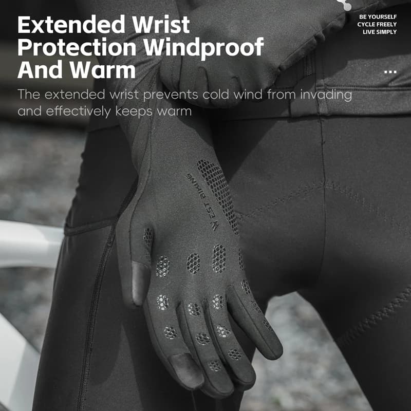 Gants vélo hiver WEST BIKING thermiques polaire coupe-vent tactiles écran équipement cyclisme extérieur