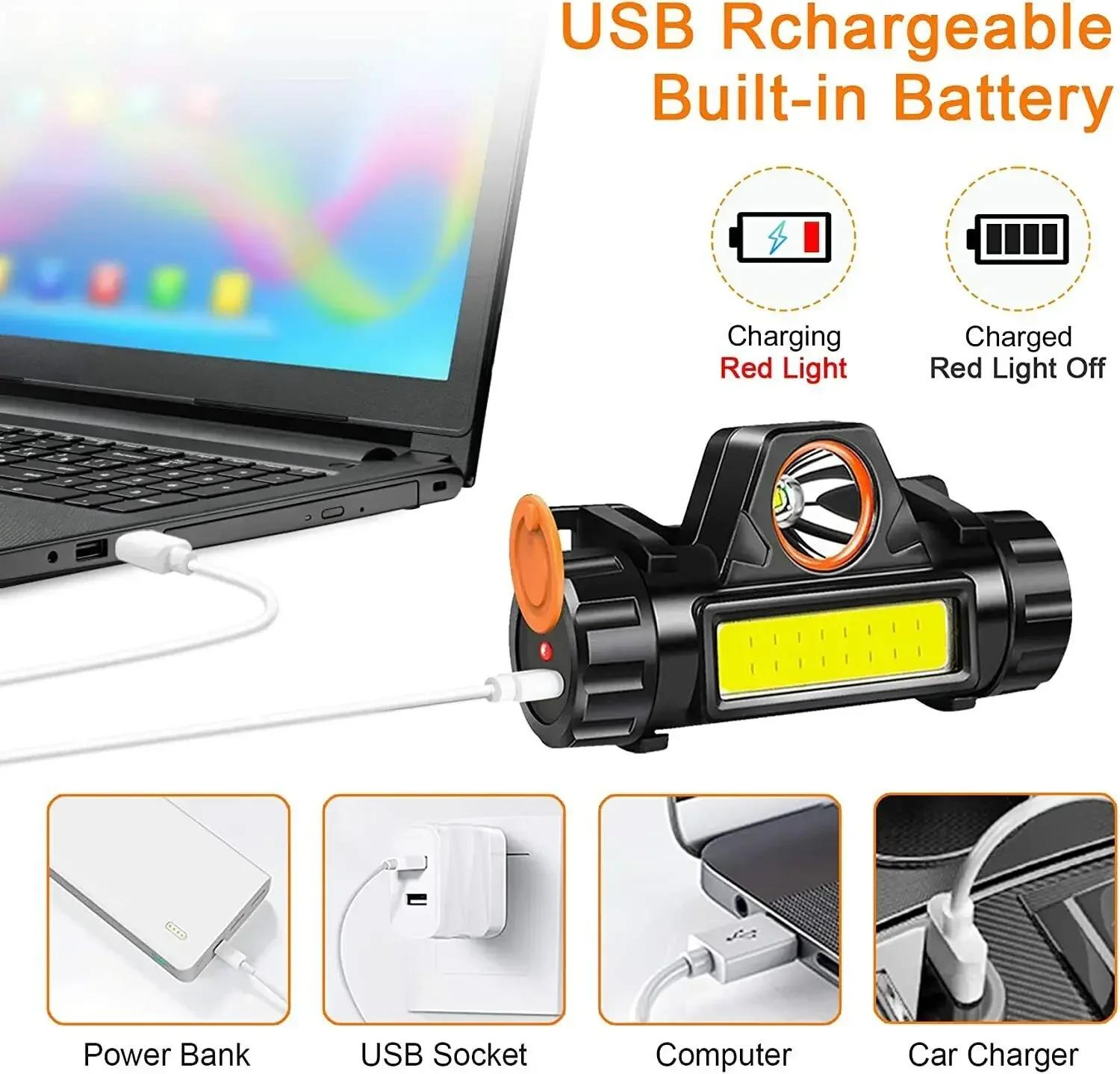 Pack lampe frontale COB LED magnétique étanche super lumineuse pour pêche professionnelle