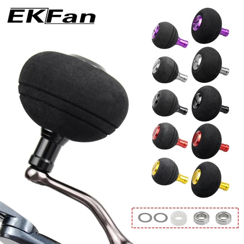 Poignées EVA EKfan 38/50mm avec roulements pour moulinet pêche, compatibles SHIMANO DAIWA, axe 4mm pour customisation