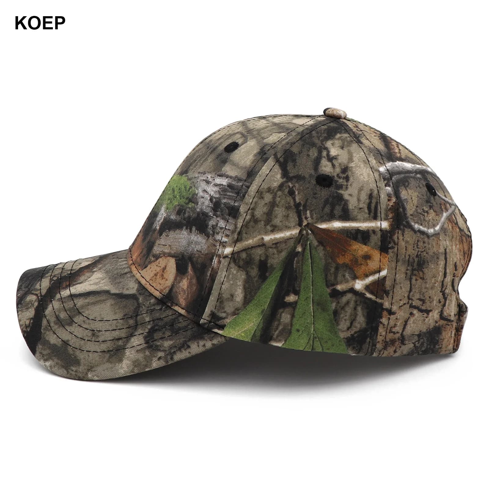 Casquette pêche camouflage jungle KOEP - Snapback coton chasse roseaux camouflage feuilles