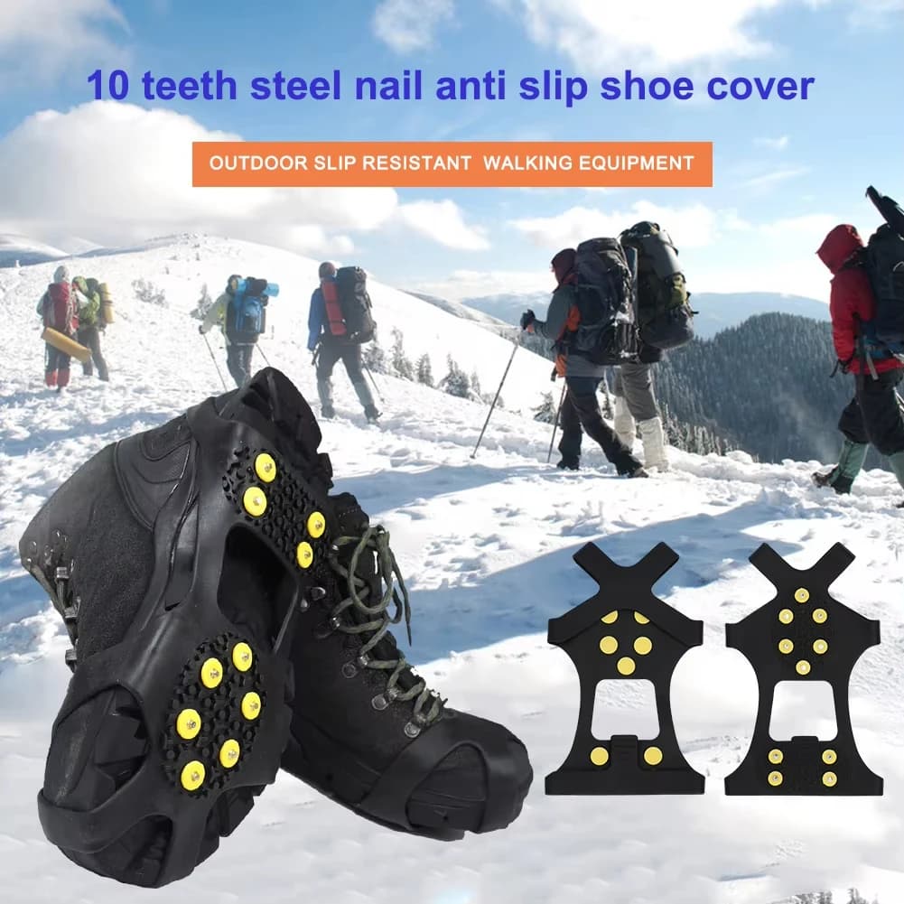 Crampons neige glace 10 crampons caoutchouc antidérapant randonnée pêche marche sécurité hiver
