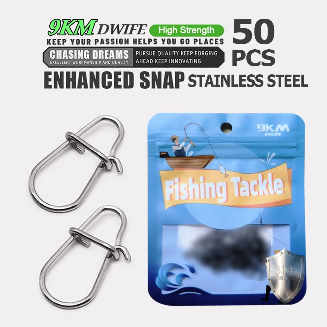 50 clips rapides en acier inoxydable pour raccords de pêche mer et eau douce
