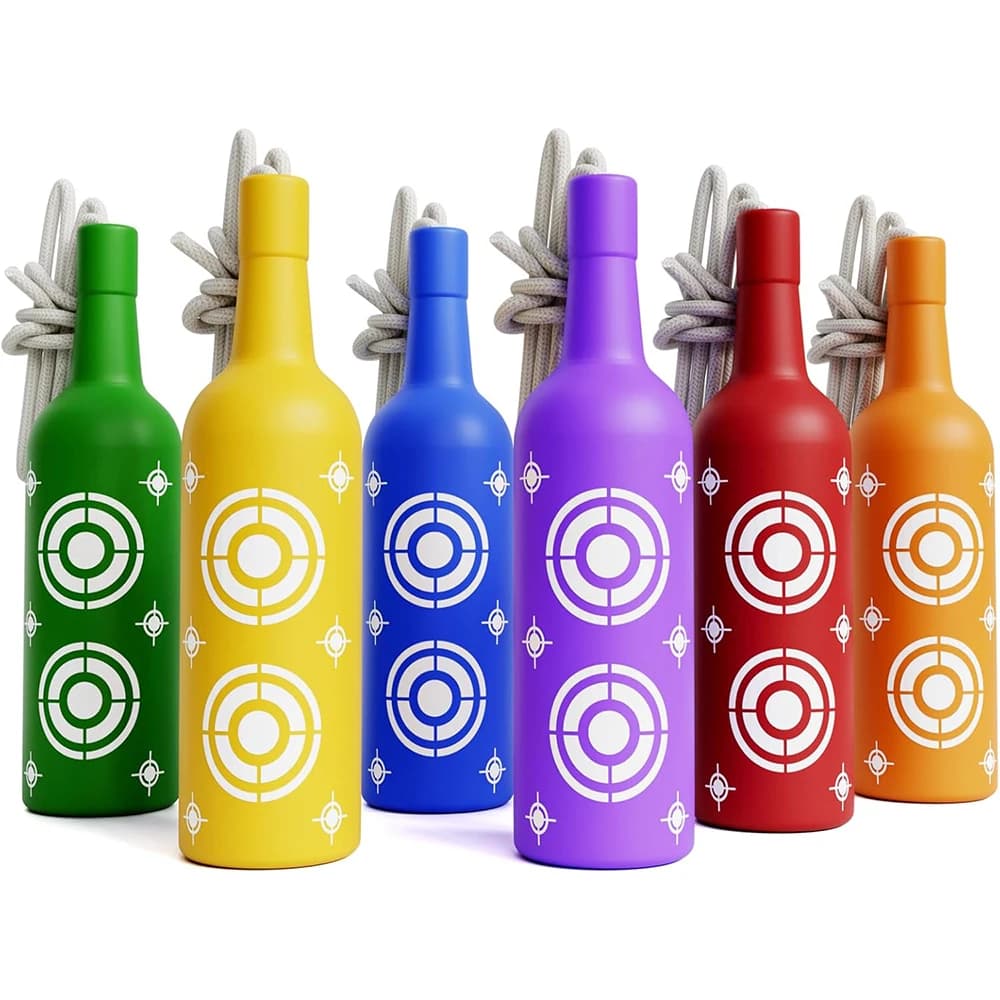 6 cibles bouteilles plastique colorées avec corde pour tir pêche intérieur extérieur - Divertissement