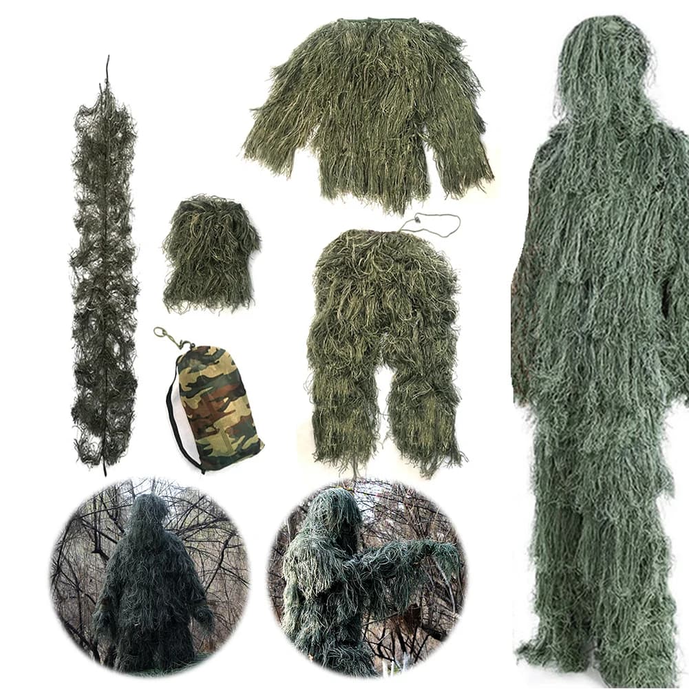 Ensemble Ghillie camouflage 5 pièces avec sac - tenue bois homme femme chasse pêche extérieur