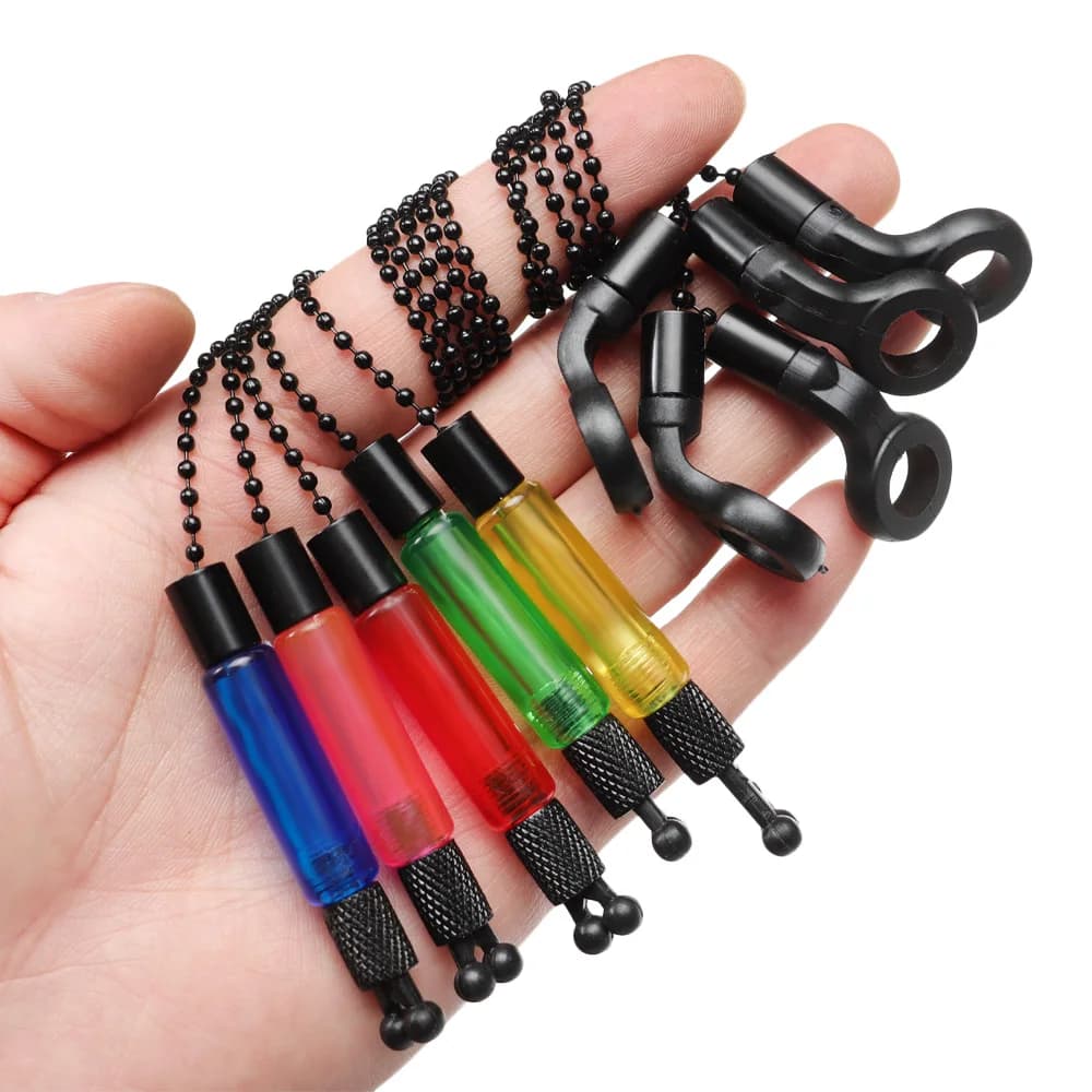 Indicateur de touche carpe avec chaîne en acier - Set d'alarme de pêche 4 couleurs