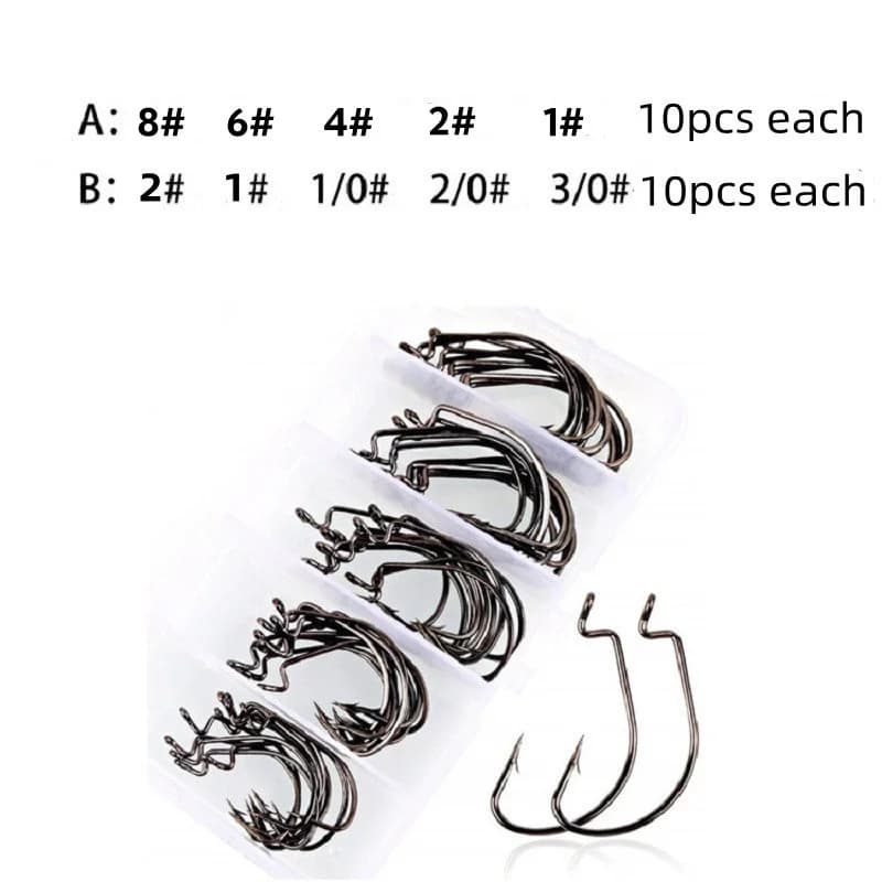 50 hameçons crank offset large ouverture pour leurres souples pêche en mer carnassiers brochet carpe coffret